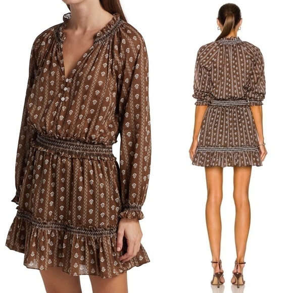 NWT VERONICA BEARD Floral Puffed Long Sleeve Embroidered Smocked Ruffled Dress M - Picture 7 of 15